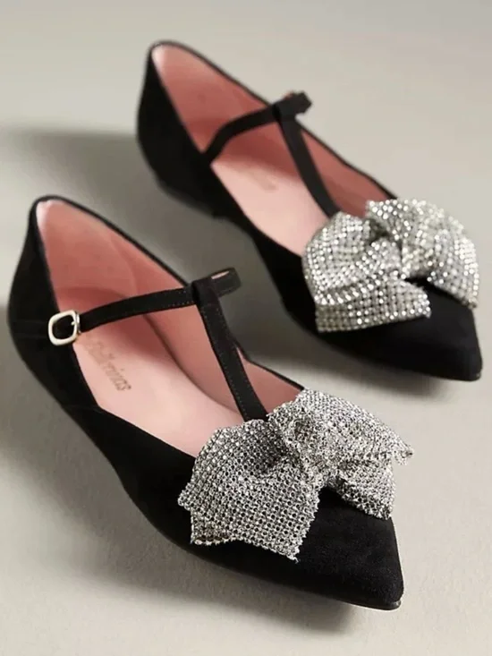 Anthropologie Pretty Ballerinas Ella Flat With Rhinestone Bow - Picture 2 of 7